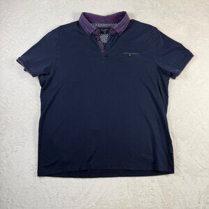 Ted Baker Polo Short Sleeve Shirt Navy‎ Blue Mens Size 6 Preppy